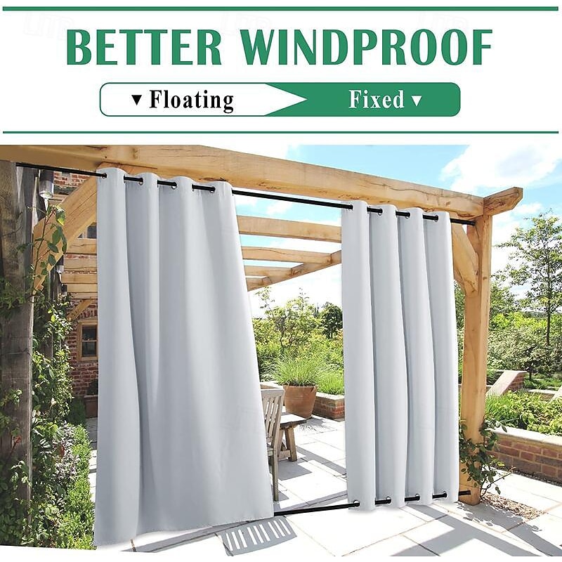 Waterproof Indoor Outdoor Curtains, Windproof Outdoor Canvas Curtains Top and Bottom Grommet, Outside Drapes for Patio Porch Pergola Arbor Lanai Gazebo Yard3