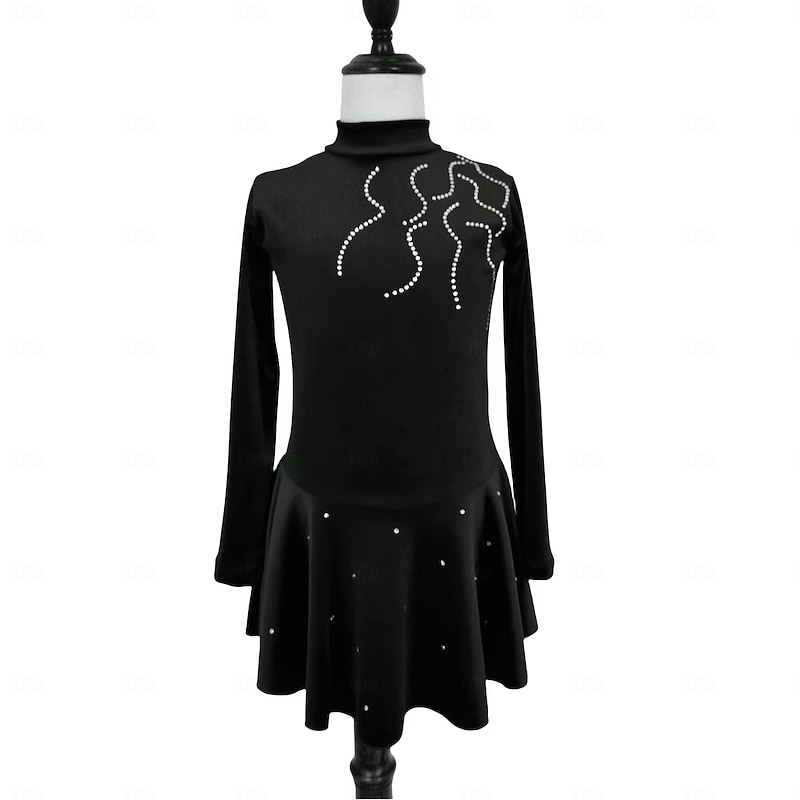 Figure Skating Dress Women's Girls' Ice Skating Dress Black Burgundy Royal Blue Patchwork Mesh Spandex Stretchy Training Practice Professional Skating Wear Thermal Warm Classic Crystal / Rhinestone3