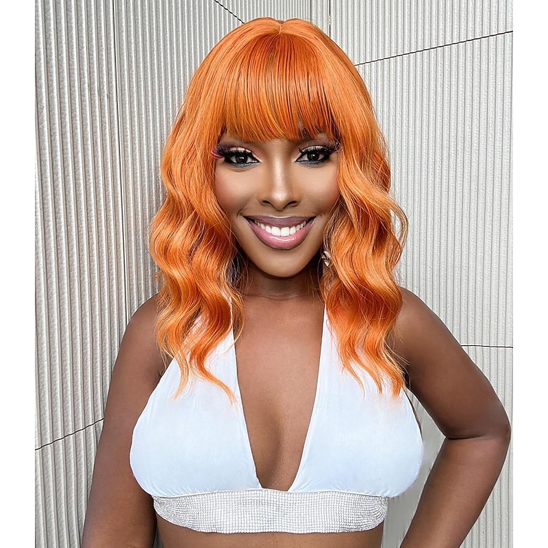 Synthetic Wig Uniforms Career Costumes Princess Curly Wavy Middle Part With Bangs Machine Made Wig 14 inch Orange Synthetic Hair Women's Cosplay Party Fashion Orange2