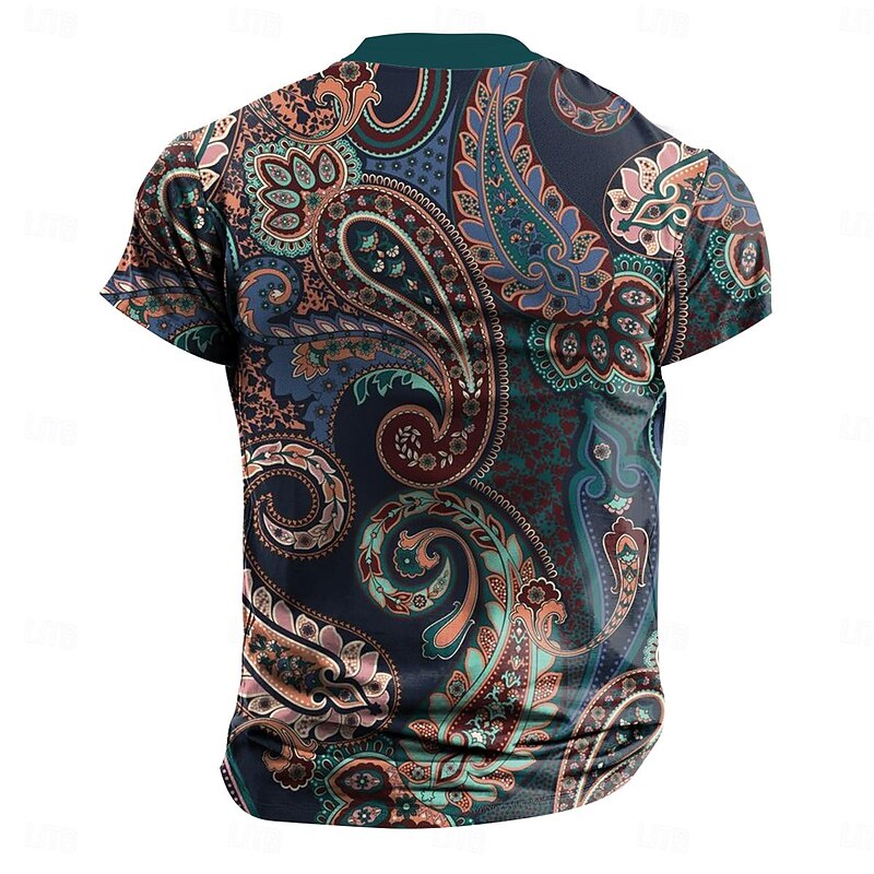 Paisley Men's Ethnic Style 3D Print T shirt Tee Henley Shirt Casual Daily T shirt Black Short Sleeve Henley Shirt Summer Clothing Apparel S M L XL XXL 3XL3