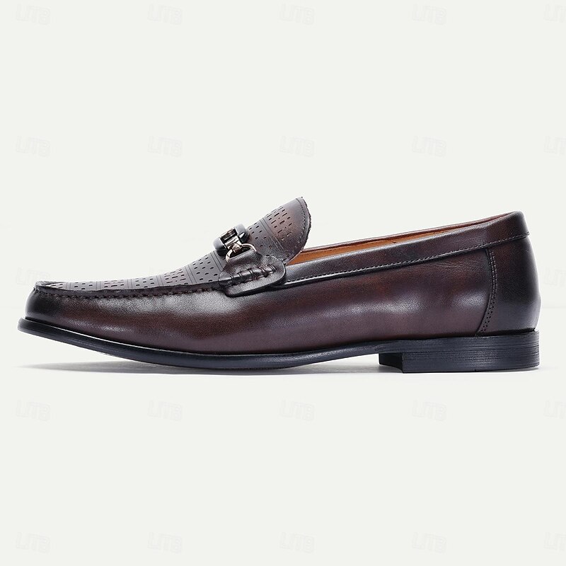 Men's Loafers Perforated Brown Leather Gunmetal Horsebit3
