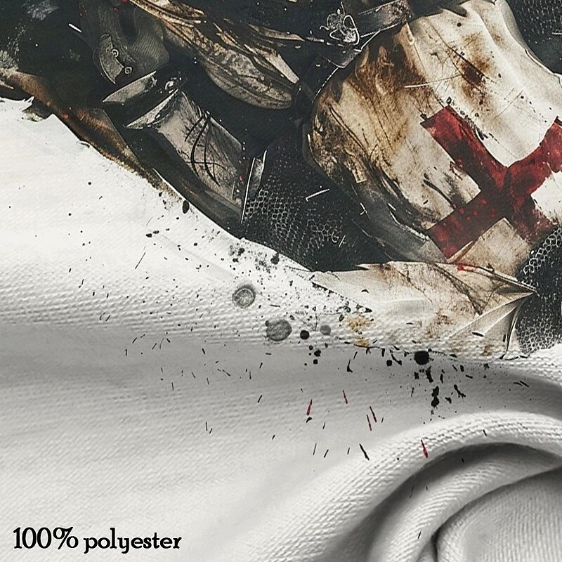 Knights Templar St George Men's Vintage 3D Print T shirt Tee Henley Shirt Casual Daily T shirt White  Short Sleeve Henley Shirt Summer Clothing Apparel S M L XL XXL 3XL3