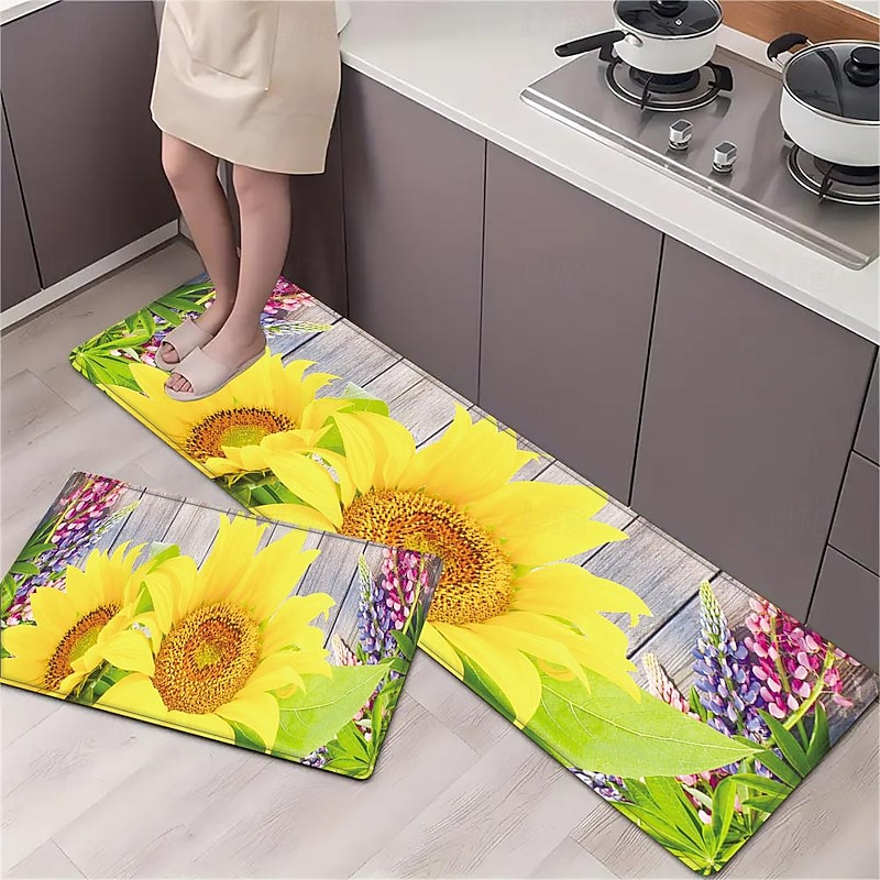 Sunflowers Farmhouse Area Rug Kitchen Mat Non-Slip Oil Proof Floor Mat Livingroom Rug Indoor Outdoor Mat Bedroom Decor Bathroom Mat Entrance Rug Door Mat