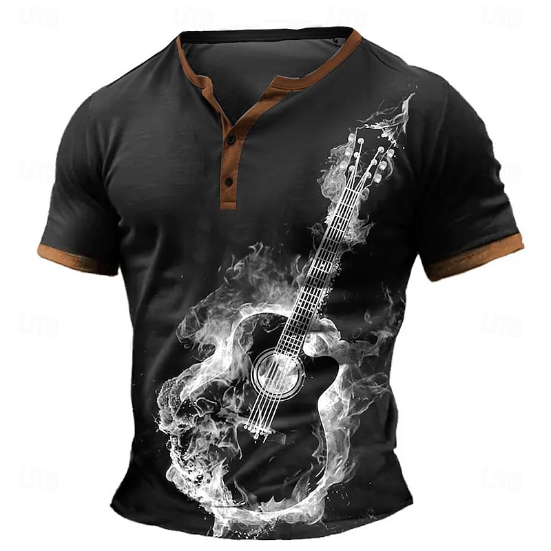 Men's Graphic Henley Shirt Short Sleeve 3D Print Fashion Designer Comfortable Daily Summer Black Blue Green Henley Henley T-Shirt