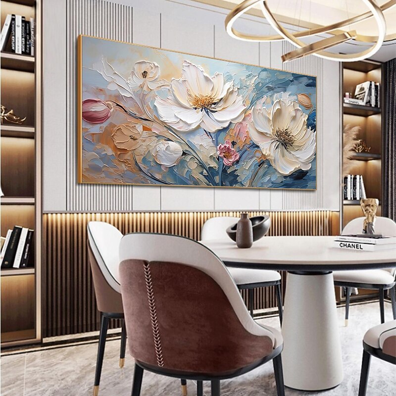 Handmade Original Flower Oil Painting On Canvas Pink Wall Art Decor Thick Texture Blossom Painting for Home Decor With Stretched Frame/Without Inner Frame Painting3