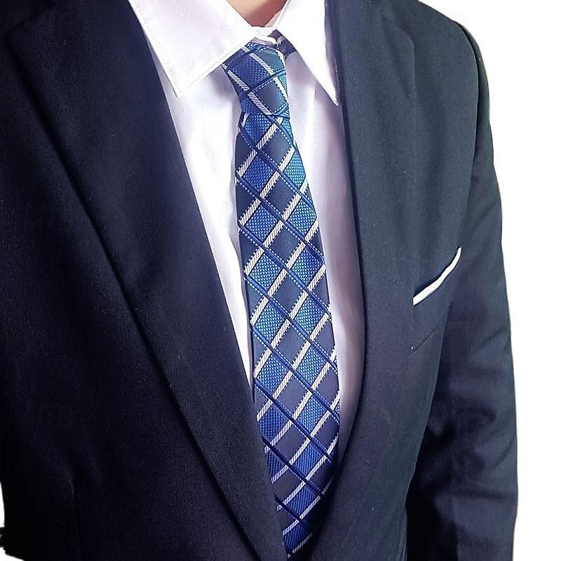 1Pc Man Necktie Width 8cm Blue Plaid Bridegroom Groomsman Tie Business Manager Tie