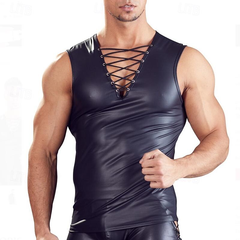 Dance Costumes Exotic Dancewear Pole dance Top Hollow-out Pure Color Splicing Men's Performance Training Sleeveless High PU3