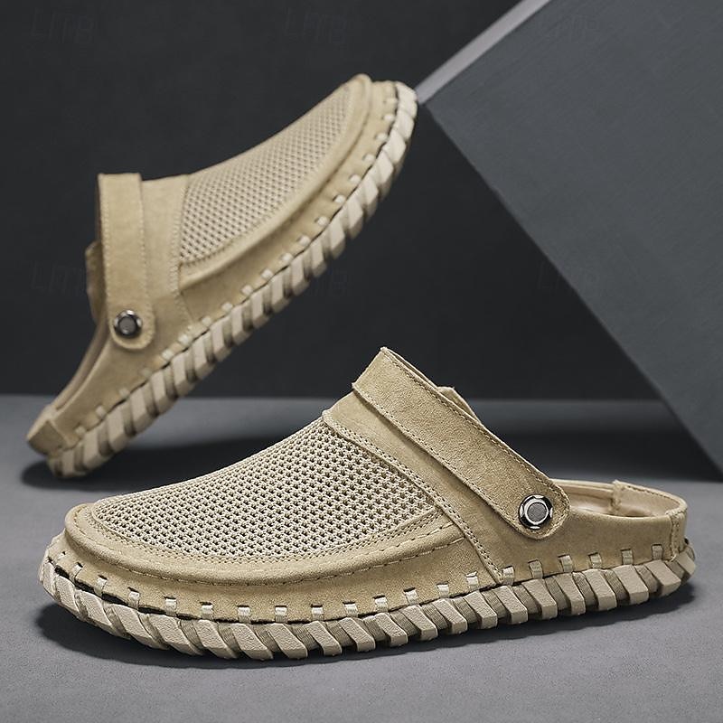 Men's Beige Slip-On Sandals with Mesh Upper, Adjustable Strap, and Comfortable Sole – Ideal for Casual Wear, Outdoor and Summer Activities3