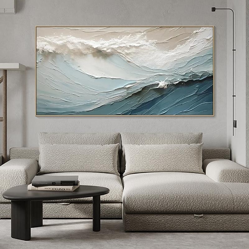 Hand painted 3D Textured Painting on Canvas handmade Blue ocean oil painting Minimalist Painting Sea Wave Painting Wabi-Sabi artwork Wall Art painting Morden Art Bedroom Wall Decor Fashion Art2