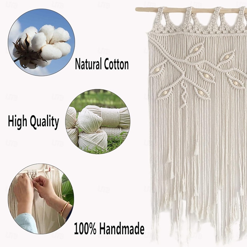 Macrame Window Curtain Wall Hanging Woven Tapestry Bedroom Kitchen Leaf Shape Living Room Curtains Wall Decor4