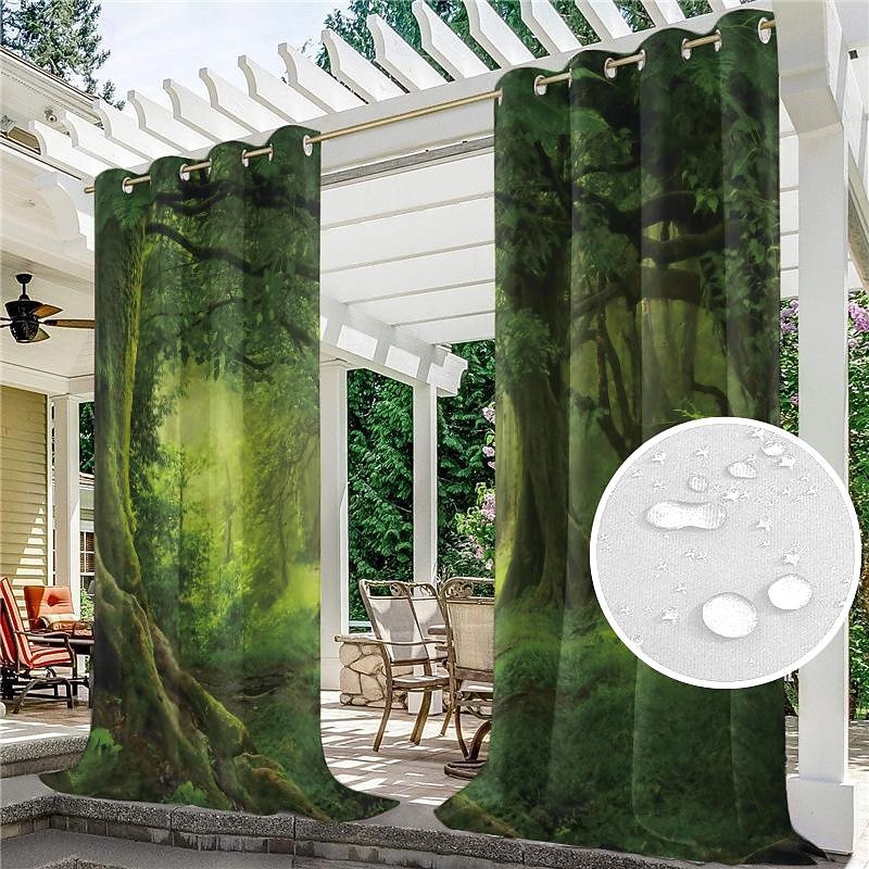 Outdoor Curtains Waterproof Windproof Weatherproof Curtain for Patio, Cabana, Porch, Pergola and Gazebo, Grommet Top Drape, 2 Panels Forest Landscape4
