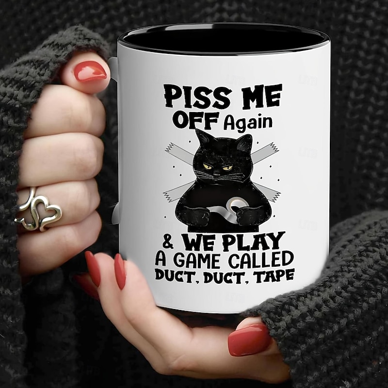 1pc 11oz Ceramic Coffee Mug with Black Cat Design for Home and Office Use - Perfect Gift for Coffee Lovers