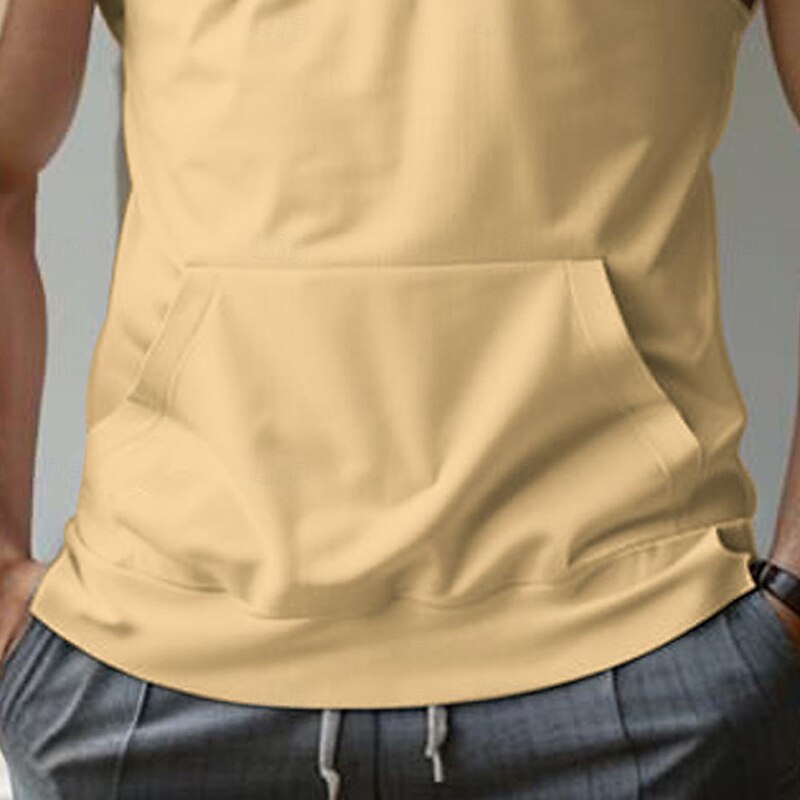 Men's Tank Top Vest Top Undershirt Sleeveless Shirt Sleeveless Hooded Summer Plain Fashion Designer Muscle Front Pocket Outdoor Going out Gym Light Yellow Black White Top Tee for Men2