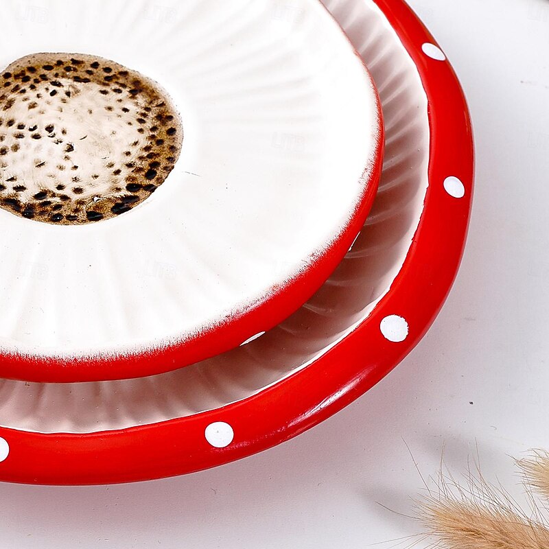 White Polka Dot Red Mushroom-Shaped Tray, Hand-Painted Resin Home Decor, Cute Desktop Organizer Tray for Coffee Mugs, Teacups, and Small Items Storage4