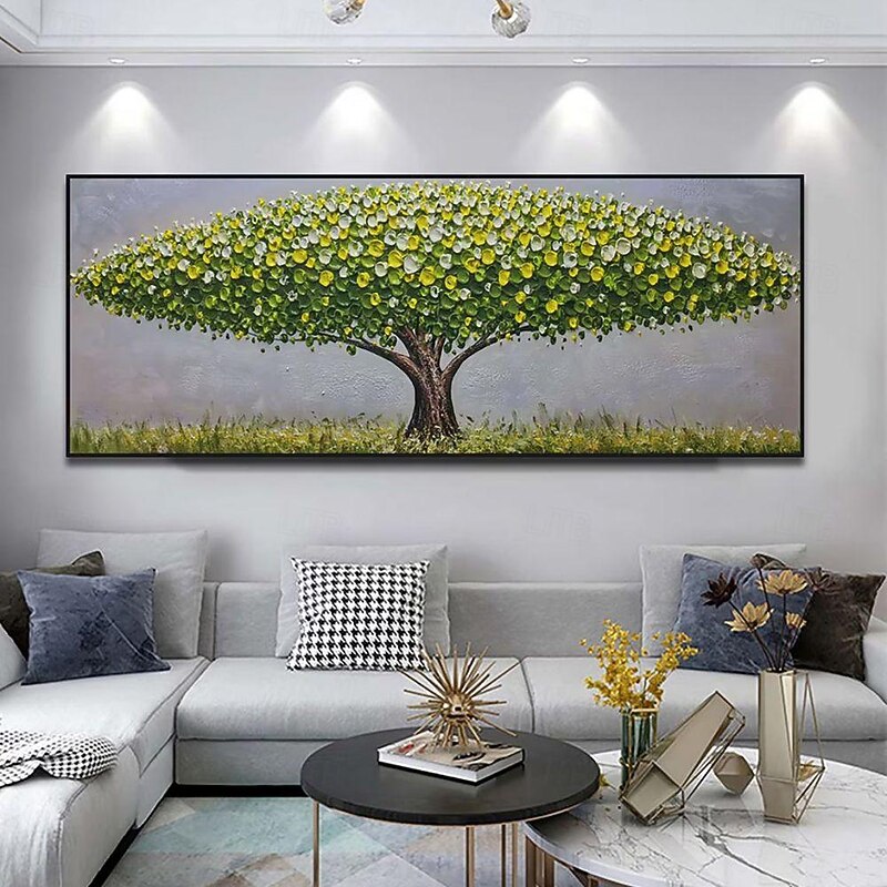 Handmade Oil Painting Canvas Wall Art Decoration Modern Abstract 3D Palette Knife Green Money Tree  for Home Decor Rolled Frameless Unstretched Painting