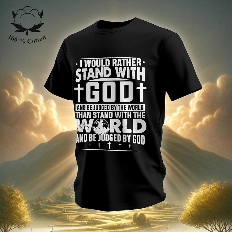 Men's Graphic Tee: Christian Faith Statement 'Stand With God, Be Judged By God' 100% Cotton Short Sleeve4