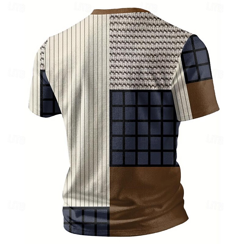 Waffle Plaid Men's 3D Print T shirt Tee Henley Shirt Casual Daily T shirt White Short Sleeve Henley Shirt Summer Clothing Apparel S M L XL XXL 3XL2