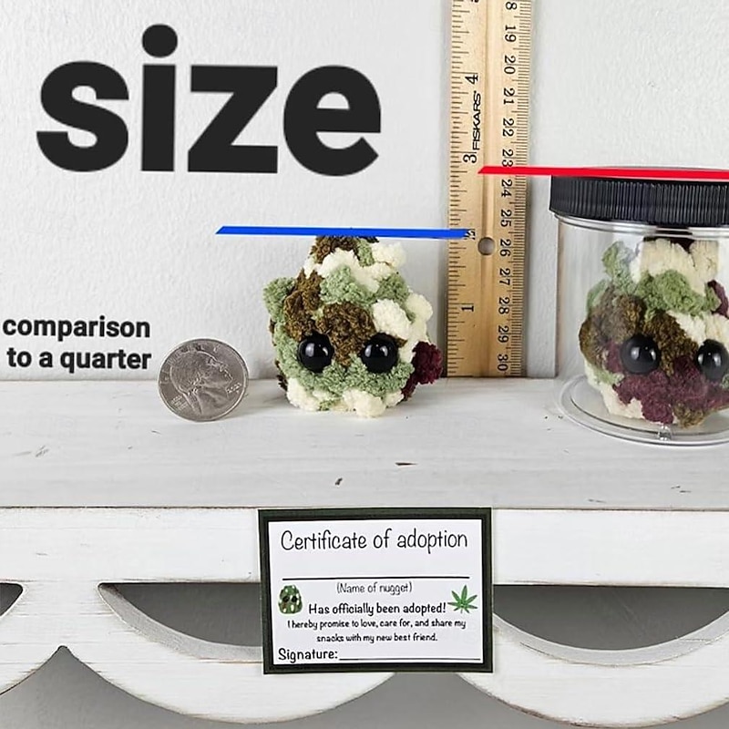 Adopt a Weed Nugget Plushie, Little Weed Nugget Plushie with Encouragement Cards, in a Jar Handmade Plush Stuffed Toys, Best Buds for Life Desktop Ornaments Gift4