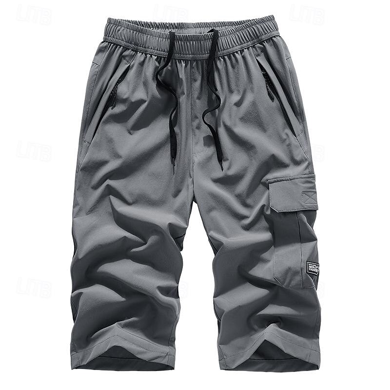 Men's Cargo Shorts Shorts Drawstring Elastic Waist Multi Pocket Plain Wearable Calf-Length Outdoor Daily Going out Fashion Classic Black Dark Blue