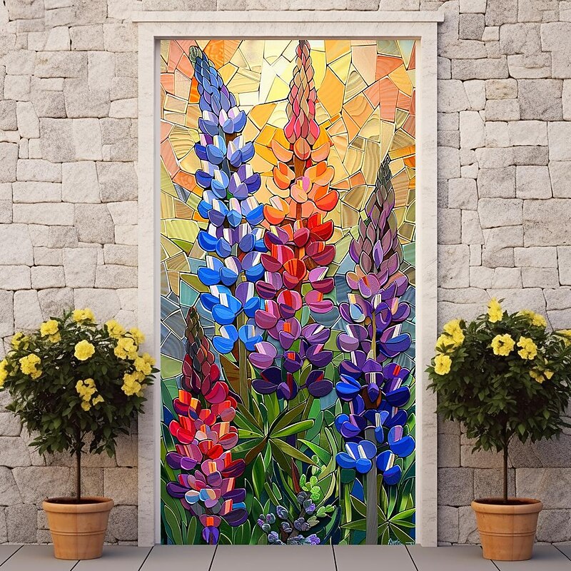 Thistle 3D Flowers Door Covers Mural Decor Door Tapestry Door Curtain Decoration Backdrop Door Banner Removable for Front Door Indoor Outdoor Home Room Decoration Farmhouse Decor Supplies3