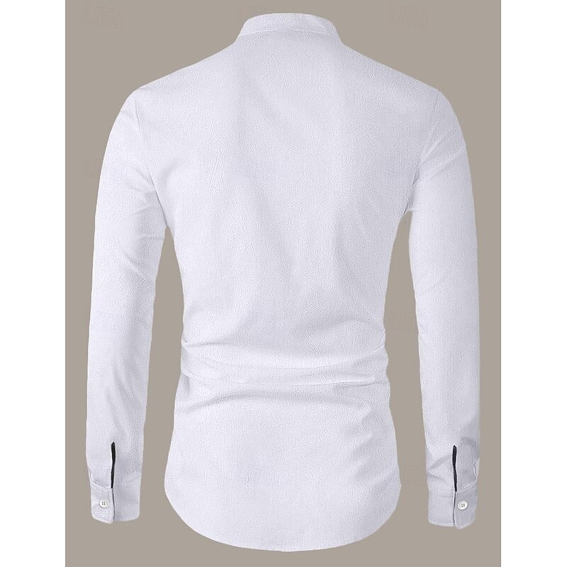 Men's Linen Shirt Shirt Button Up Shirt Casual Shirt Summer Shirt Black White Pink Long Sleeve Plain Band Collar Summer Spring & Fall Daily Vacation Clothing Apparel2