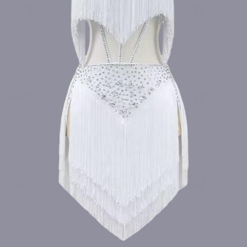 Latin Dance Dress Crystals / Rhinestones Women's Girls' Performance Training Sleeveless High Stretch Yarn4