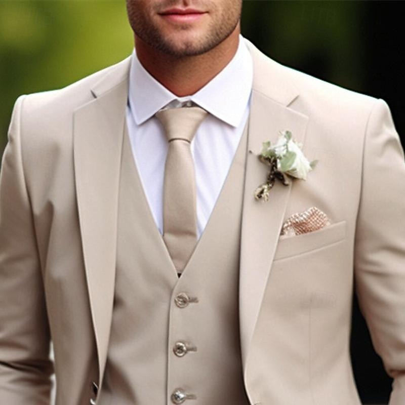 Men's Wedding Suits Notch Dark Green Khaki Daily Business Solid Colored Plus Size 3 Piece Single Breasted Two-buttons3