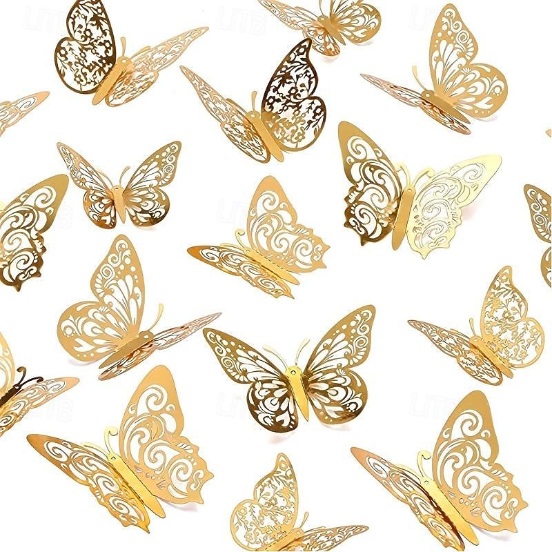 12pcs Golden Butterfly Decorations - 3D Wall Art for Parties, Crafts, and Baby Showers - Easy to Apply Stickers for Beautiful and Elegant Decor2