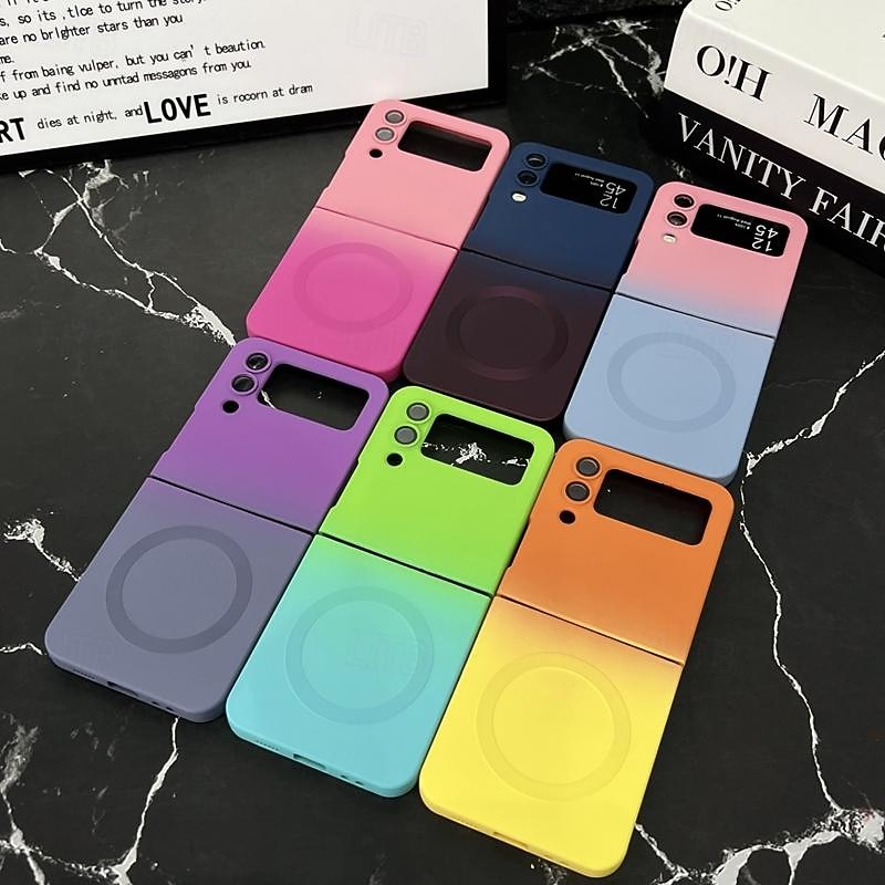Phone Case For Samsung Galaxy Z Flip 6 Z Flip 5 Z Flip 4 Z Flip 3 Back Cover Support Wireless Charging Shockproof Color Gradient TPU