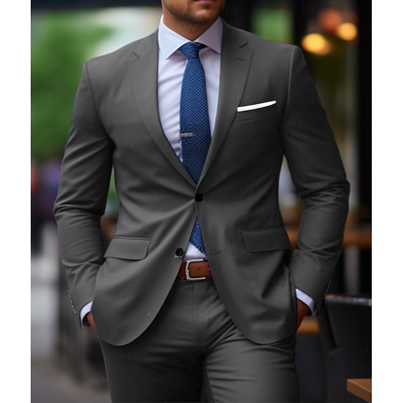 Men's Wedding Suits Notch Black Burgundy Daily Business Solid Colored Plus Size 2 Piece Single Breasted Two-buttons3