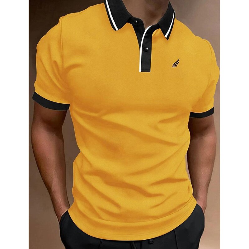 Men's Polo Shirt Button Up Polos Casual Sports Lapel Short Sleeve Fashion Basic Color Block Patchwork Embroidered Summer Regular Fit Black White Yellow Wine Blue Dark Green Polo Shirt