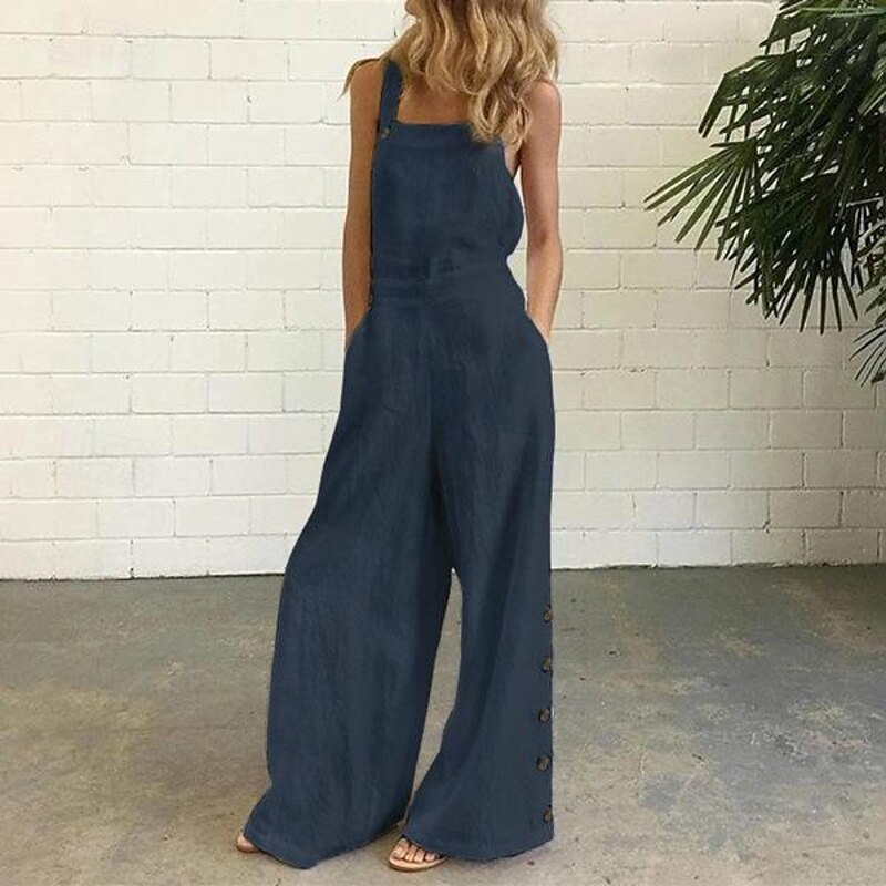 Women's Normal Overall Dungarees Casual Solid Color Sleeveless Sleeveless Bootcut Square Neck Pocket Dailywear Holiday Loose Fit Black White Navy Blue Summer4