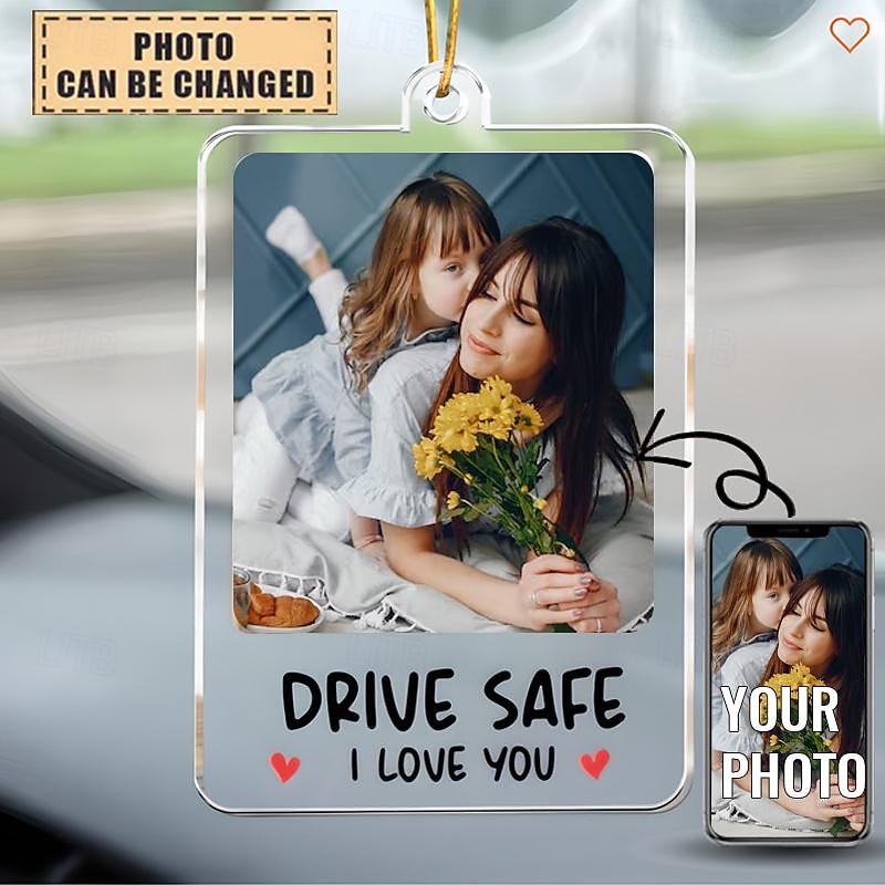 Personalized Car Photo Ornament Custom Best Gift for Dad, Acrylic Rearview Mirror Accessory, Father's Day, Mother's Day, Wedding, Anniversary Gift4