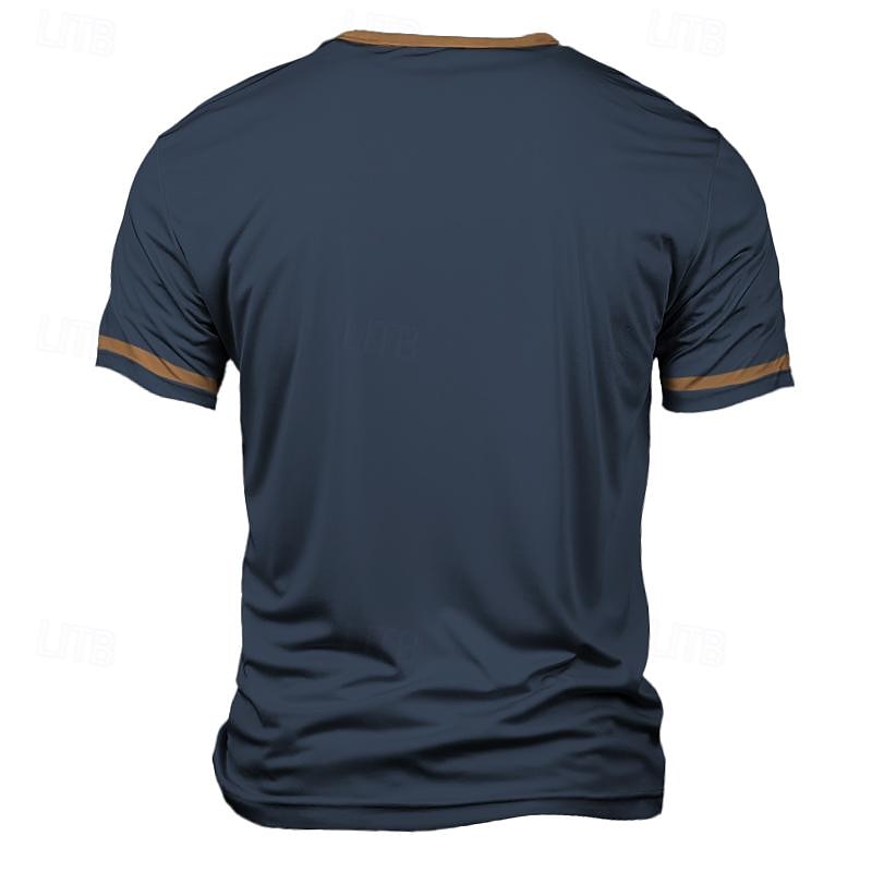 Men's Color Block T shirt Henley Shirt Short Sleeve 3D Print Retro Vintage Classic Casual Sports Outdoor Holiday Going out Spring & Summer Black Navy Blue Brown Army Green Henley Henley T-Shirt2