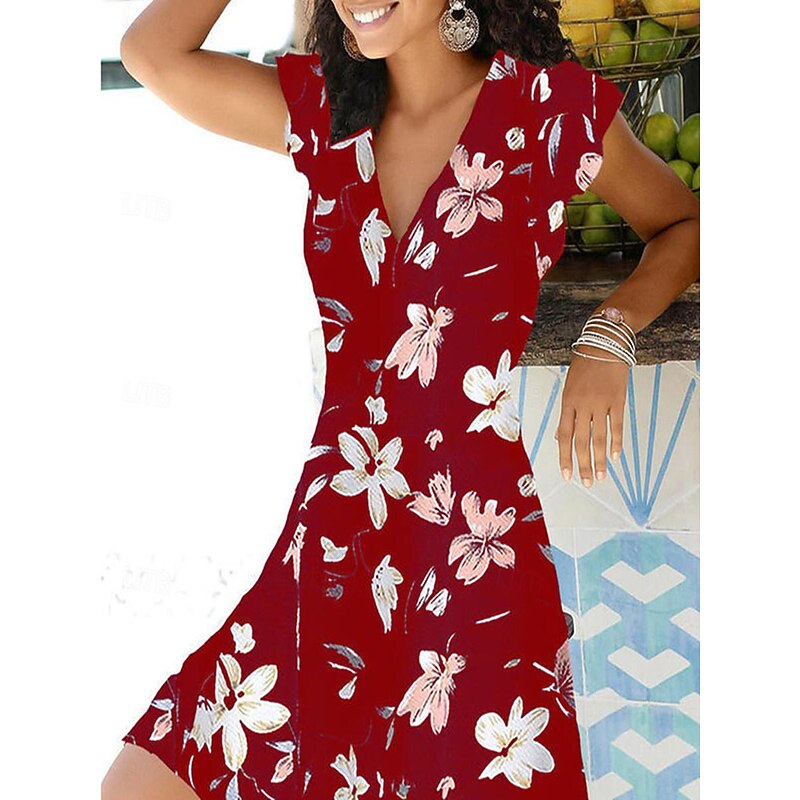 Women's V Neck Flutter Sleeve Mini Dress Short Sleeve Summer Spring2