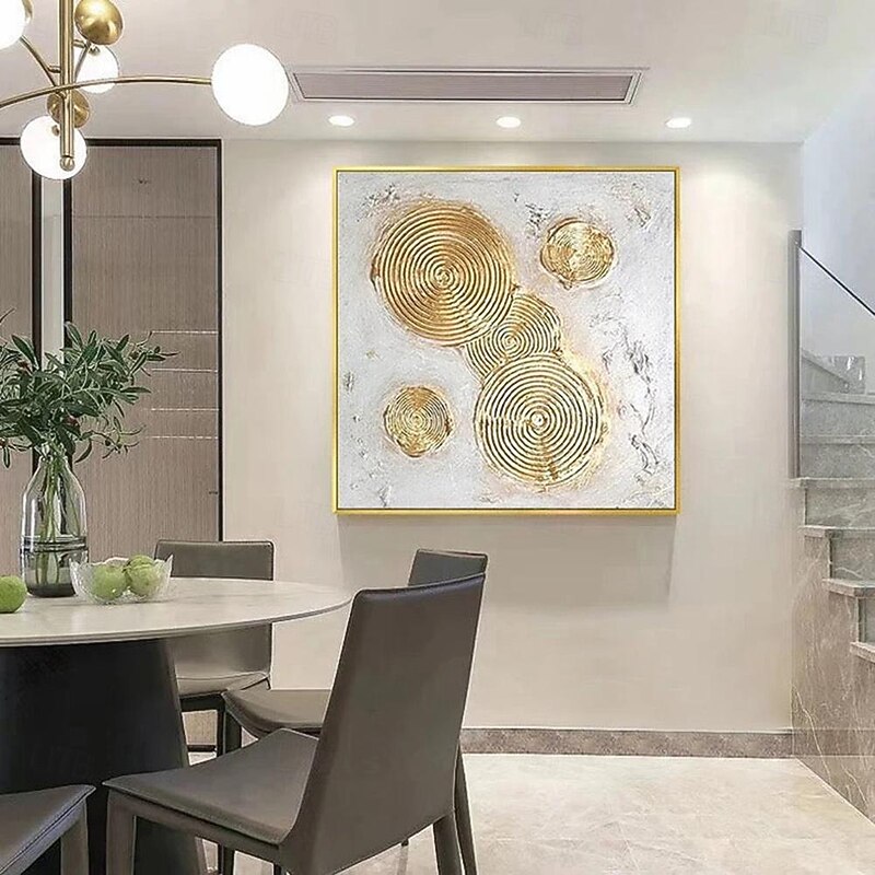 Oil painting hand painted Boho Wall Art Gold Circle Painting On Canvas Silver Abstract Painting Original Gold Leaf Texture Art Painting Large Wall Art painting for Living Room Artwork2