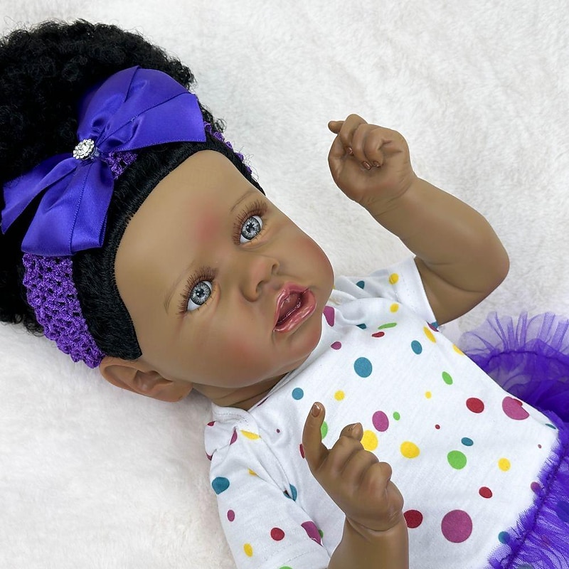 22 inch Black Dolls Reborn Doll Baby & Toddler Toy Doll Reborn Baby Doll Baby Baby Girl African Doll Reborn Baby Doll Saskia Newborn lifelike Gift Hand Made Non Toxic Vinyl W-05022 with Clothes and2