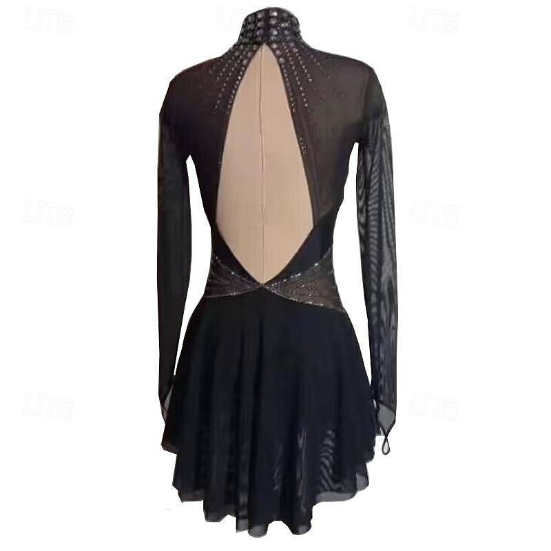 Latin Dance Dress Rhinestone Rivet Beading Women's Girls' Performance Training Long Sleeve Natural Polyester Taffeta2