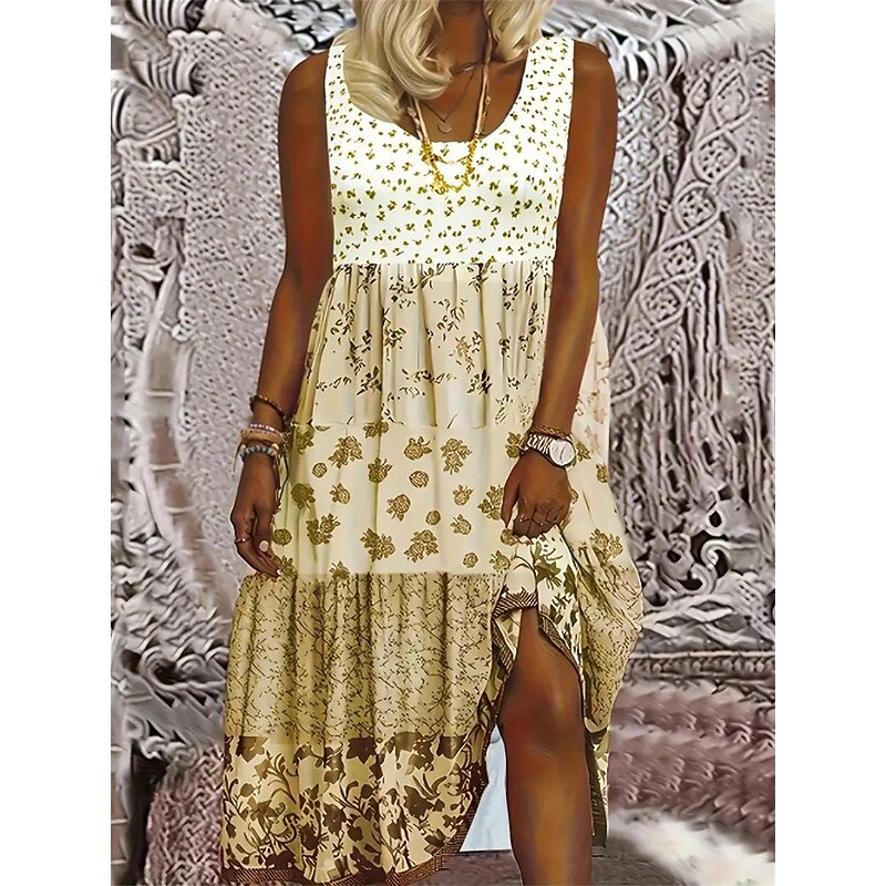 Women's Graphic Print Crew Neck Midi Dress Bohemia Casual Home Date Sleeveless Summer3