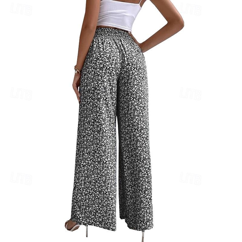 Women's Wide Leg Pants Trousers Casual Daily Long Floral Printing Breathability Comfortable Micro-elastic Weekend Black Red Blue Green Spring & Summer Regular Fit4