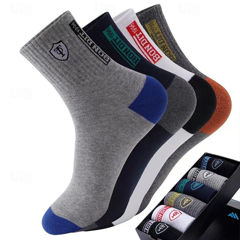 Men's 10 Pairs Multi Packs Socks Crew Socks Running Socks Casual Socks Rainbow Color Color Block Sports & Outdoor Daily Vacation Basic Medium Spring Fall Fashion Casual2