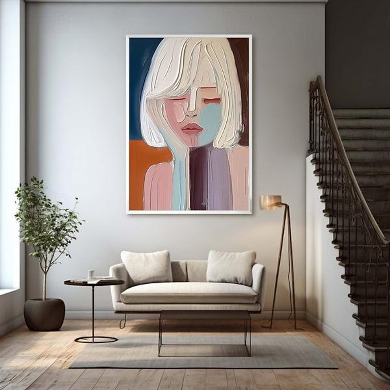 Large Hand painted Pretty Girl painting Abstract handmade Wall Art Colorful Textured Pretty Lady oil Painting Beautiful Girl Canvas Art girl painting2