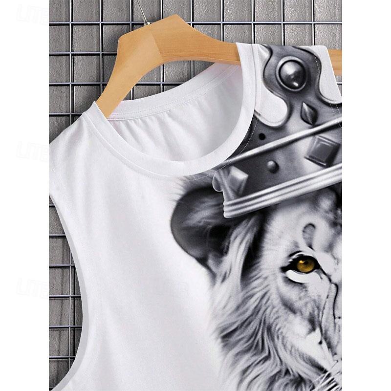 Men's Graphic Animal Lion Vest Top Sleeveless T Shirt for Men Sleeveless T shirt 3D Print Crew Neck Shirt Vacation Tropical Designer Party Daily Gym White Spring & Summer Clothing Apparel S M L XL4