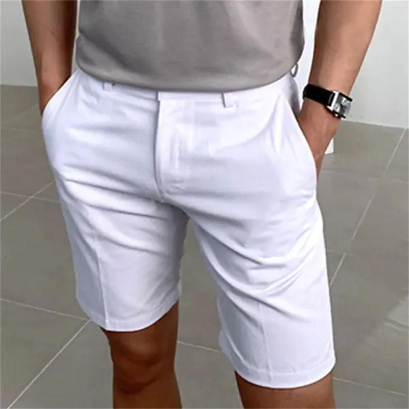Men's Shorts Summer Shorts Work Shorts Buttons Pocket Plain Comfort Short Holiday Beach Weekend Fashion Casual Black White Micro-elastic