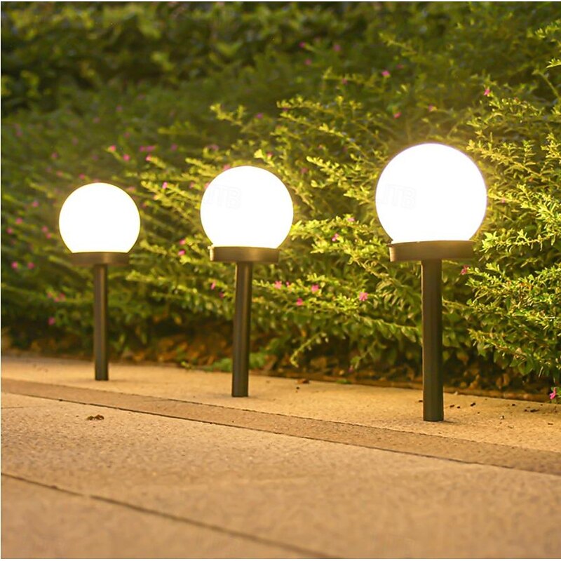 3pcs Solar Pathway Garden Light Small White Ball Light Round Ball Bulb Light Led Outdoor Decorative Landscape Garden Villa Lawn Light Ground Plug Light Waterproof4