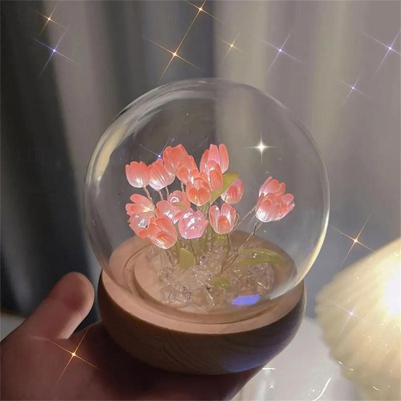 Artificial Tulip Flower Night Light Handmade DIY Bedside Lamp LED Night Lamp Bedroom Decor Christmas Birthday Gifts Table Lamp2