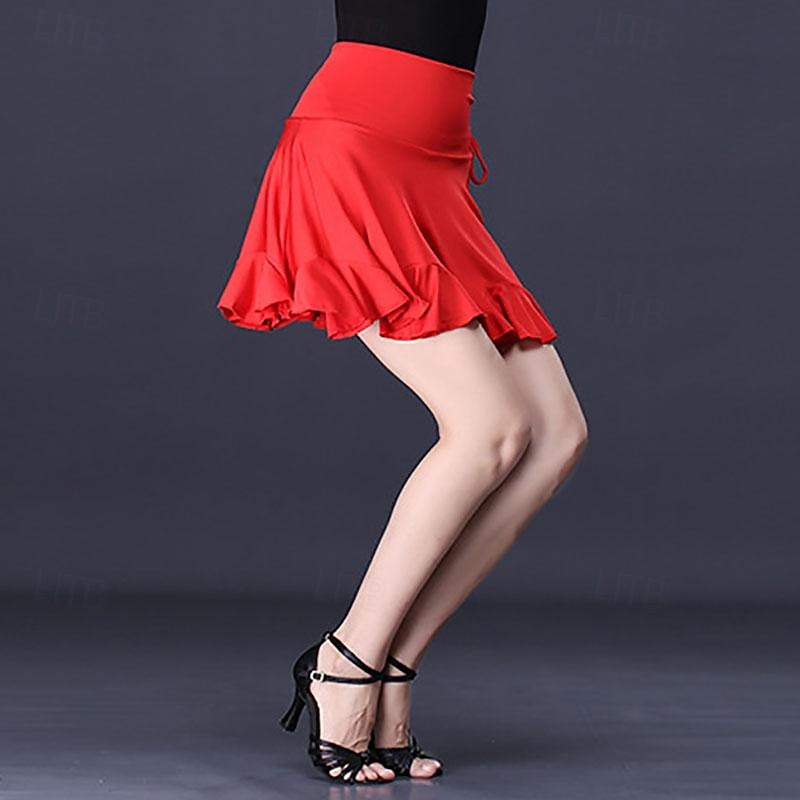Latin Dance Ballroom Dance Skirts Printing Pleats Pure Color Women's Performance Training High Milk Fiber2