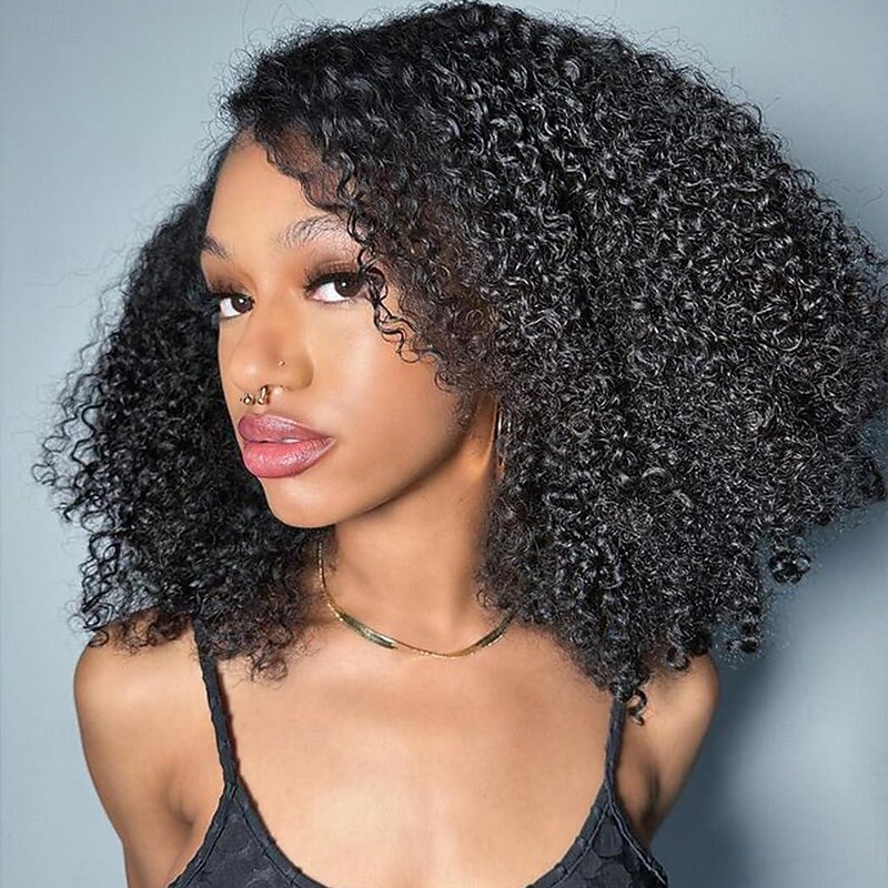 Human Hair Wig Short Long Medium Length Afro Curly Afro Kinky Curly With Bangs Black Natural Color Natural Black Best Quality Thick Natural Hairline Machine Made Capless Brazilian Hair Women's All