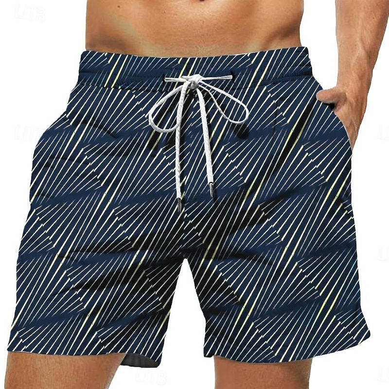 Men's Color Block Stripe Swim Trunks Swim Shorts Board Shorts Mid Waist Hawaiian Casual Holiday Beach Drawstring with Mesh lining Elastic Waist Designer Clothing Apparel