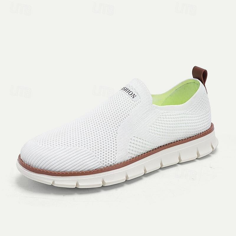 Men's White Slip-On Breathable Knit Sneakers with Lightweight Sole - Casual Walking Shoes for Summer and Everyday Wear4